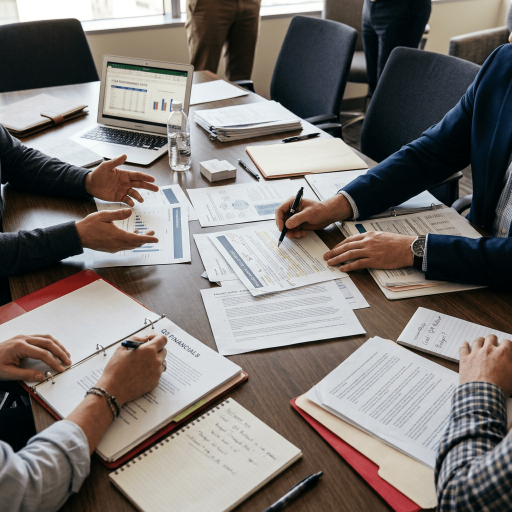 Document meeting scene, no visible heads